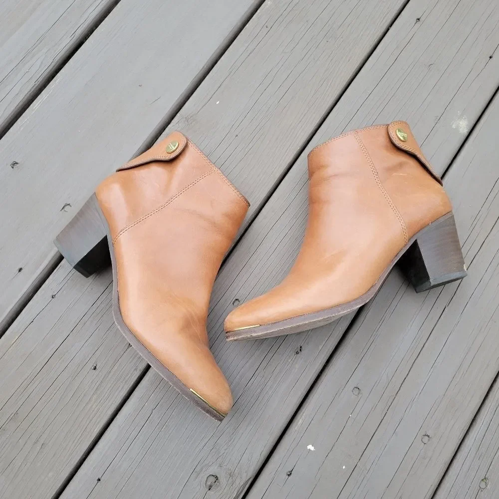 Coach Waldorf‎ Cinnamon Tan Calfskin Leather Chunky Heel Ankle Boots Booties 8_3